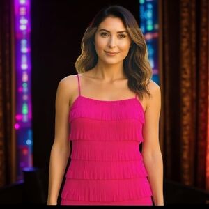 FLAPPER! GATSBY STYLE/ COWGIRL PINK TOP SIZE M VINTAGE HOT PINK